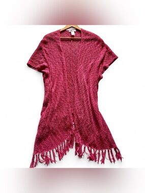 Coldwater Creek Pink Open‑Knit Fringe Ruana Wrap One Size